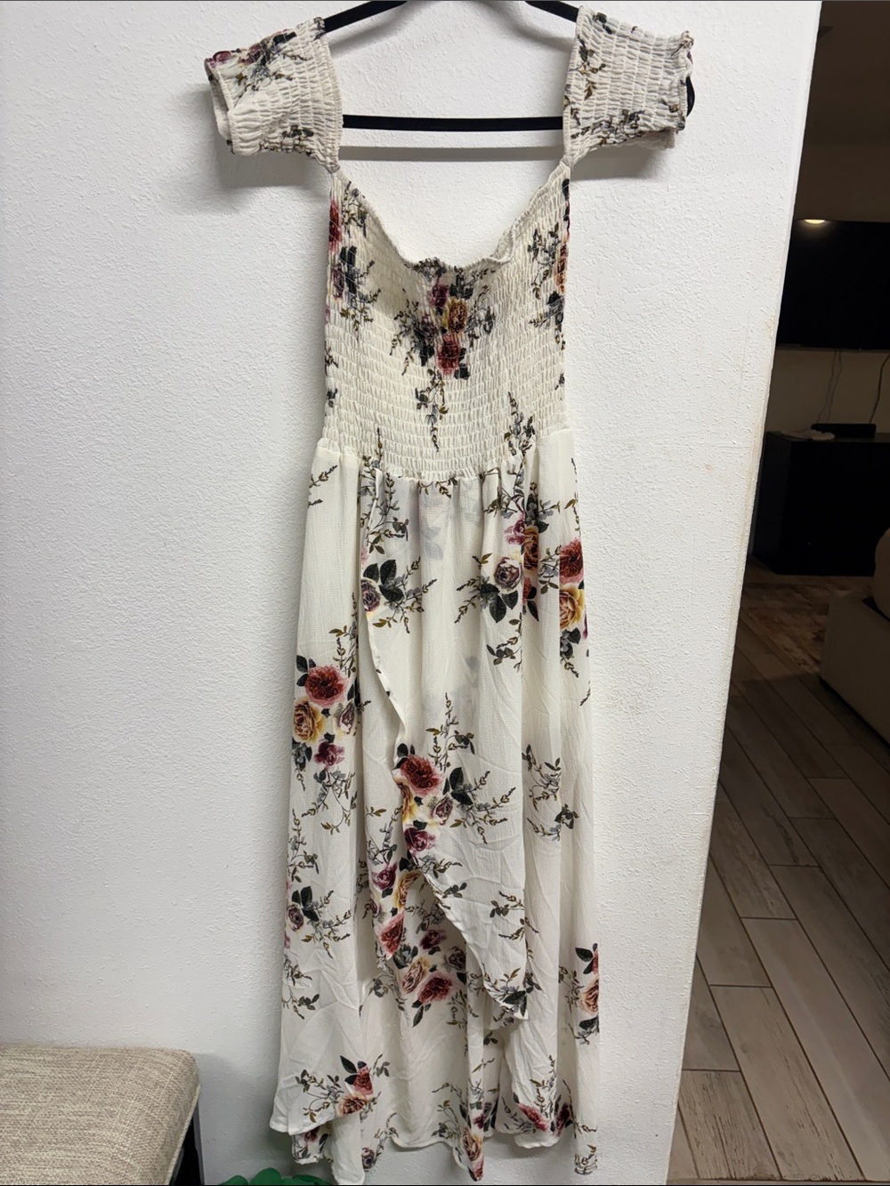 Floral White Smocked Midi Dress - Brand Unspecified
